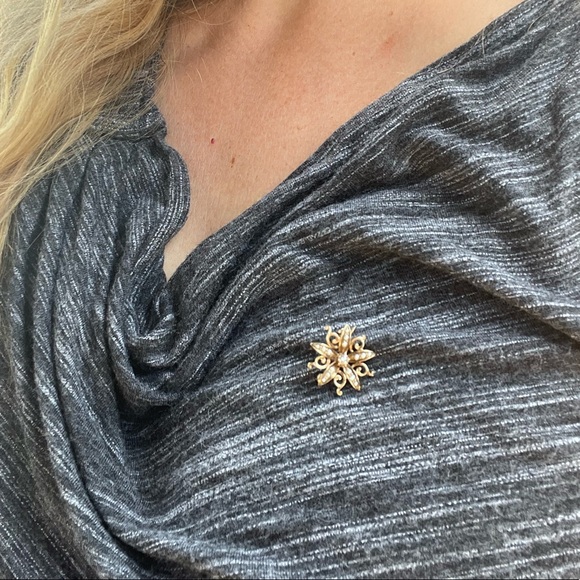 10k Gold Victorian Brooch with Diamond & Seed Pearls